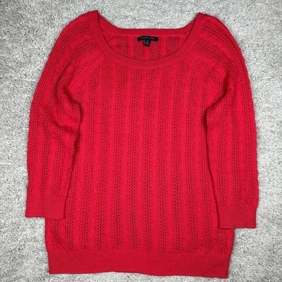 American Eagle Sweater Womens Small Cable Knit Pink Dinner Holiday Work School - Picture 1 of 4